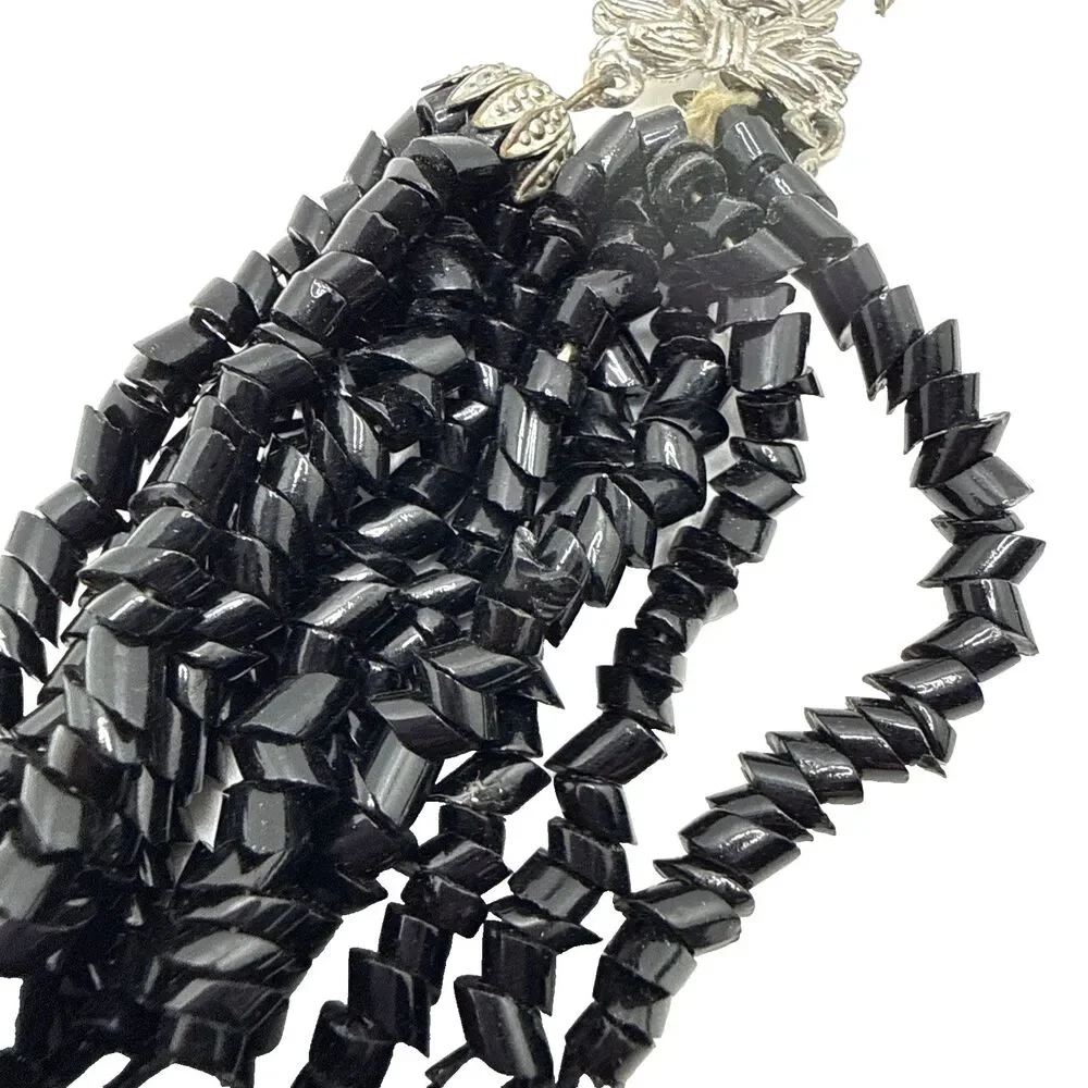 Vintage Black Multi Strand Glass Chip Bead Choker Necklace Runway Statement 18